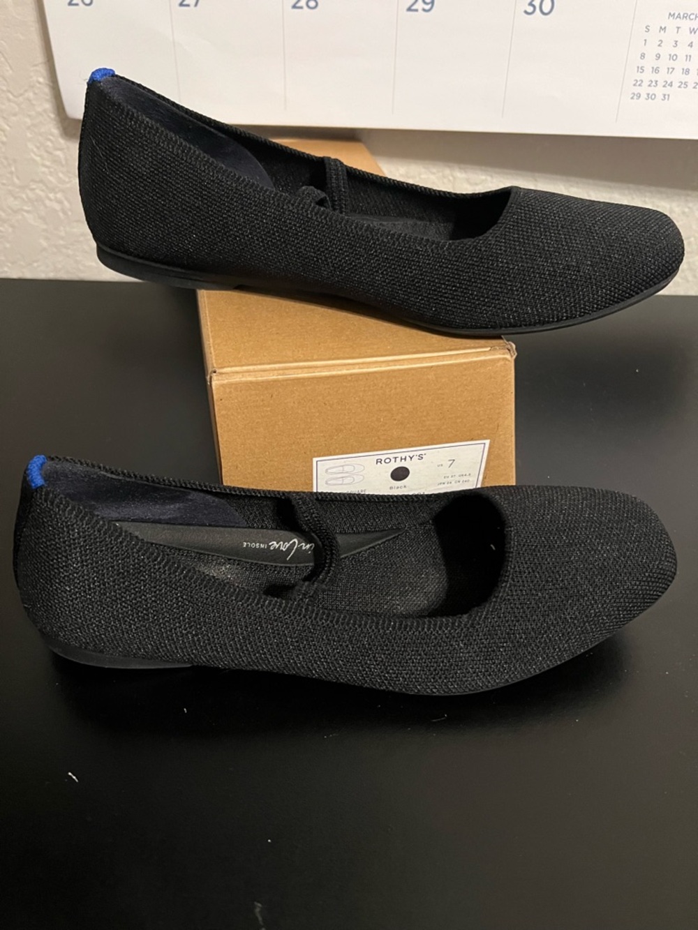 Rothy's The Max Square Mary Jane’s Black Sz 7